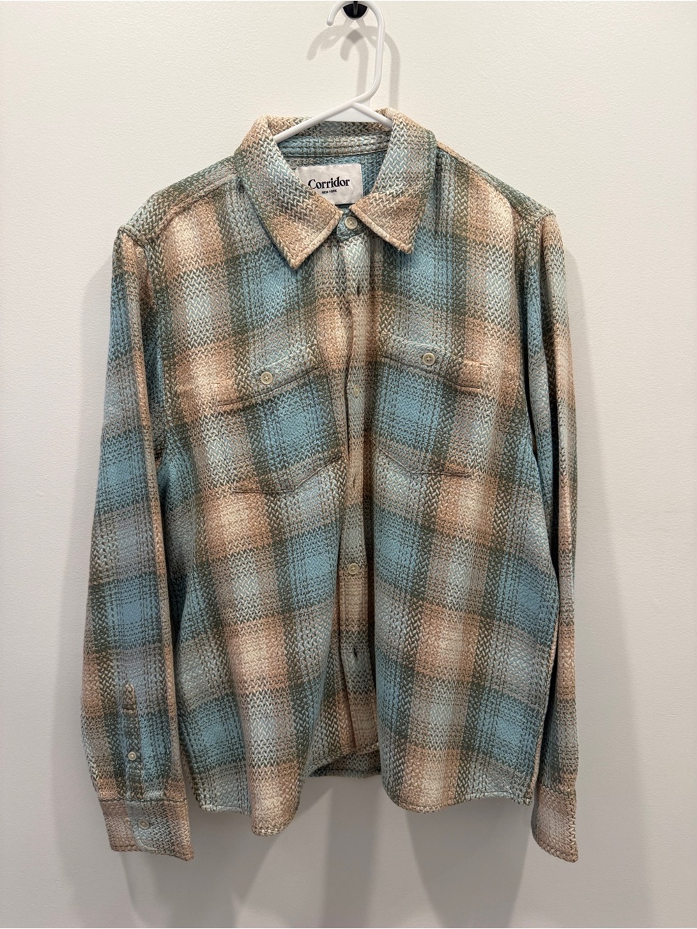 Corridor Men's Blue and Beige Plaid Button-Down Shirt
